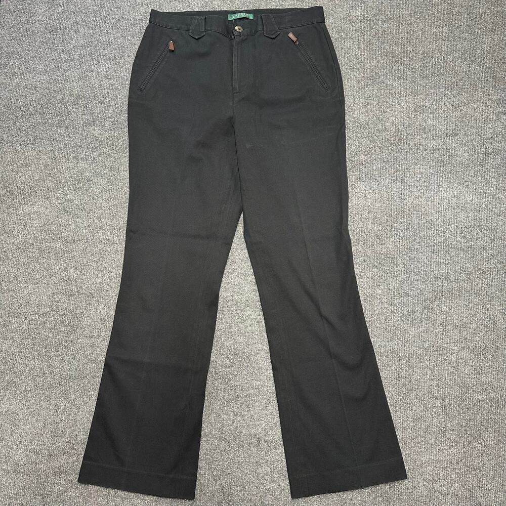 Lauren Ralph Lauren Women's Canvas Saddle Pants Leather Zip Pockets Trousers 8P